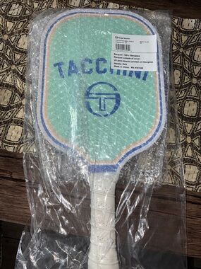 Sergio Tacchini White Pickleball Paddle with Blue and Peach Stripes